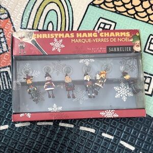 New in Box! Marque-Verres De Noel Christmas Hang Wine Charms 6 Piece Set